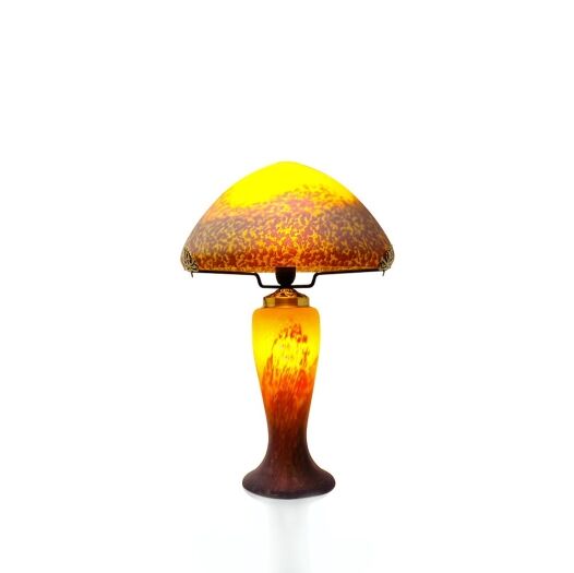 Lampe-champignon-pate-de-verre-jaune