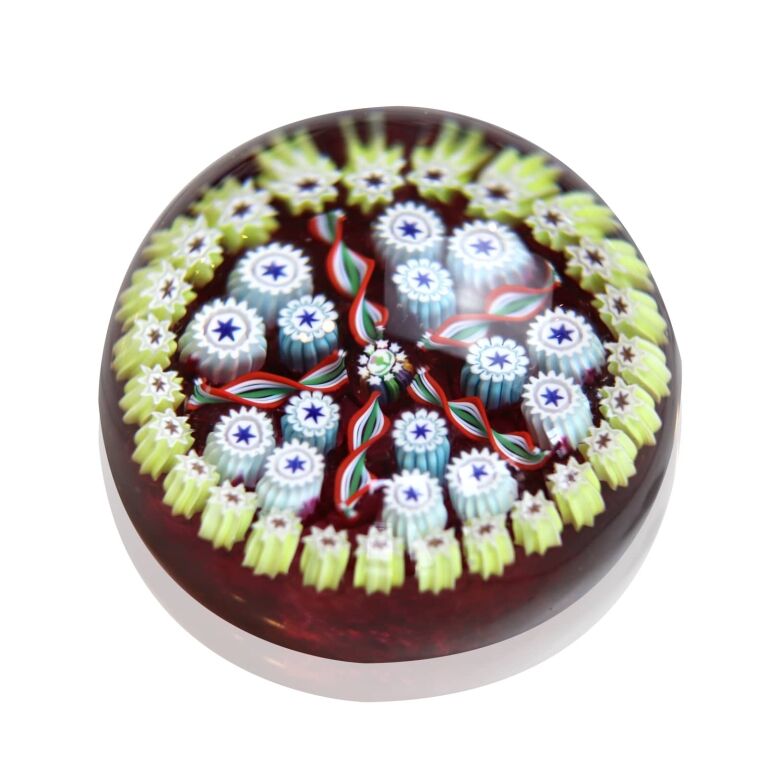 presse papier millefiori rouge bordeau cristal